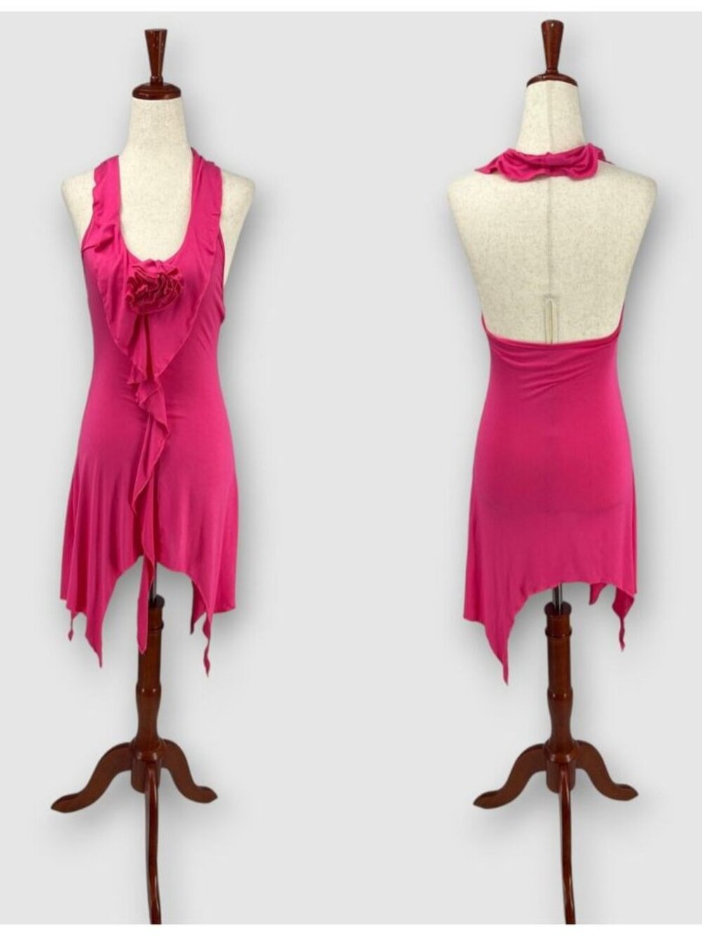 Y2k Hot Pink Halter Fairy Handkerchief Dress Size Small